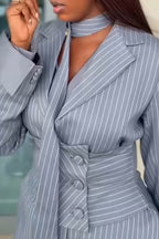 Women's Fashion Commuter Stripe Blazer with Tie or Pants