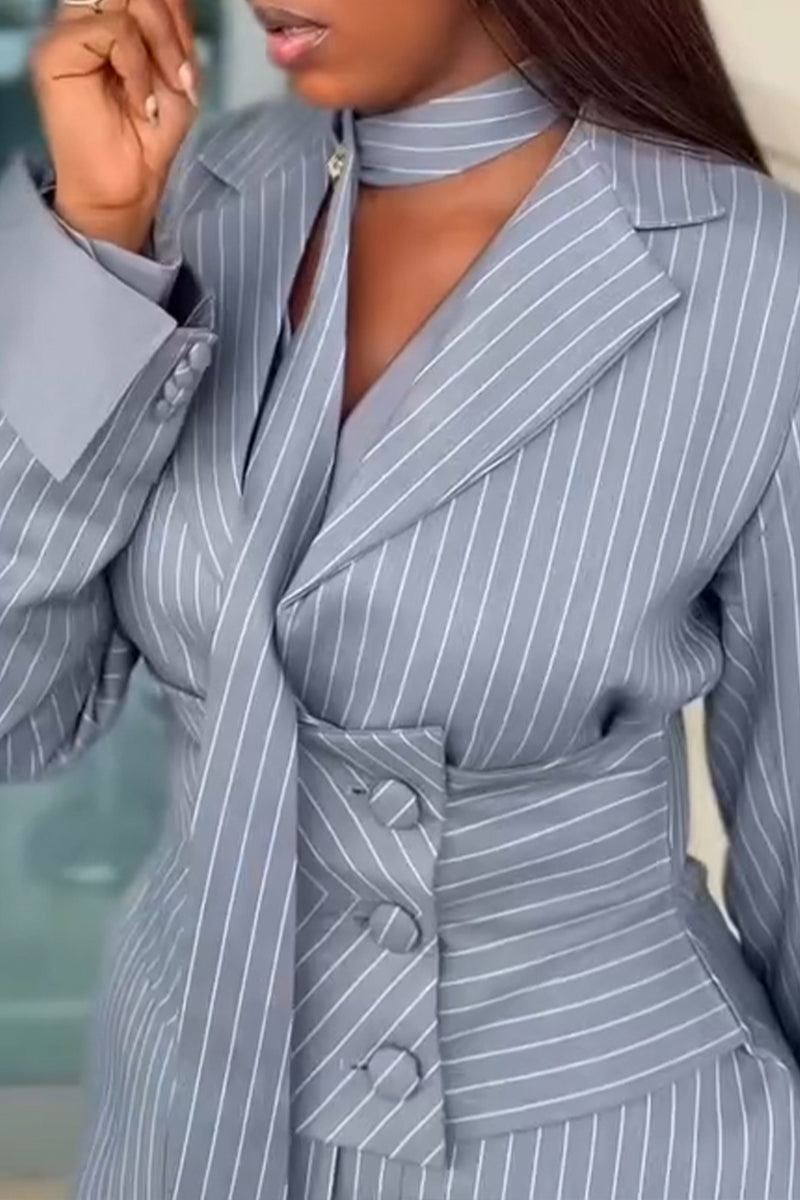 Women's Fashion Commuter Stripe Blazer with Tie or Pants