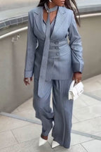 Women's Fashion Commuter Stripe Blazer with Tie or Pants