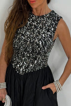 Women's Formal Evening Gown with Sparkly Sequin Top and Full Skirt