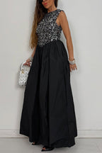 Women's Formal Evening Gown with Sparkly Sequin Top and Full Skirt