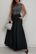 Women's Formal Evening Gown with Sparkly Sequin Top and Full Skirt
