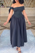 Women's Elegant Asymmetric-Neckline A Line Hem Maxi Dress