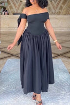 Women's Elegant Asymmetric-Neckline A Line Hem Maxi Dress