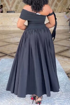 Women's Elegant Asymmetric-Neckline A Line Hem Maxi Dress