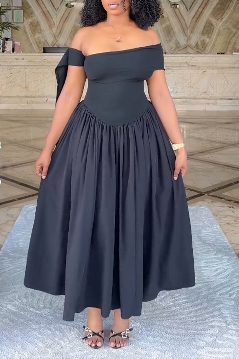 Women's Elegant Asymmetric-Neckline A Line Hem Maxi Dress
