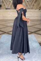 Women's Elegant Asymmetric-Neckline A Line Hem Maxi Dress