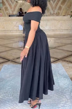 Women's Elegant Asymmetric-Neckline A Line Hem Maxi Dress