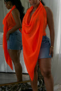Women's Chiffon Halter Blouse with Draped Scarf Detail