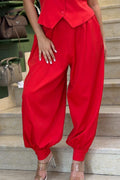 Women's Sleeveless Button-Up Top  Vest Or Loose Cropped Pants