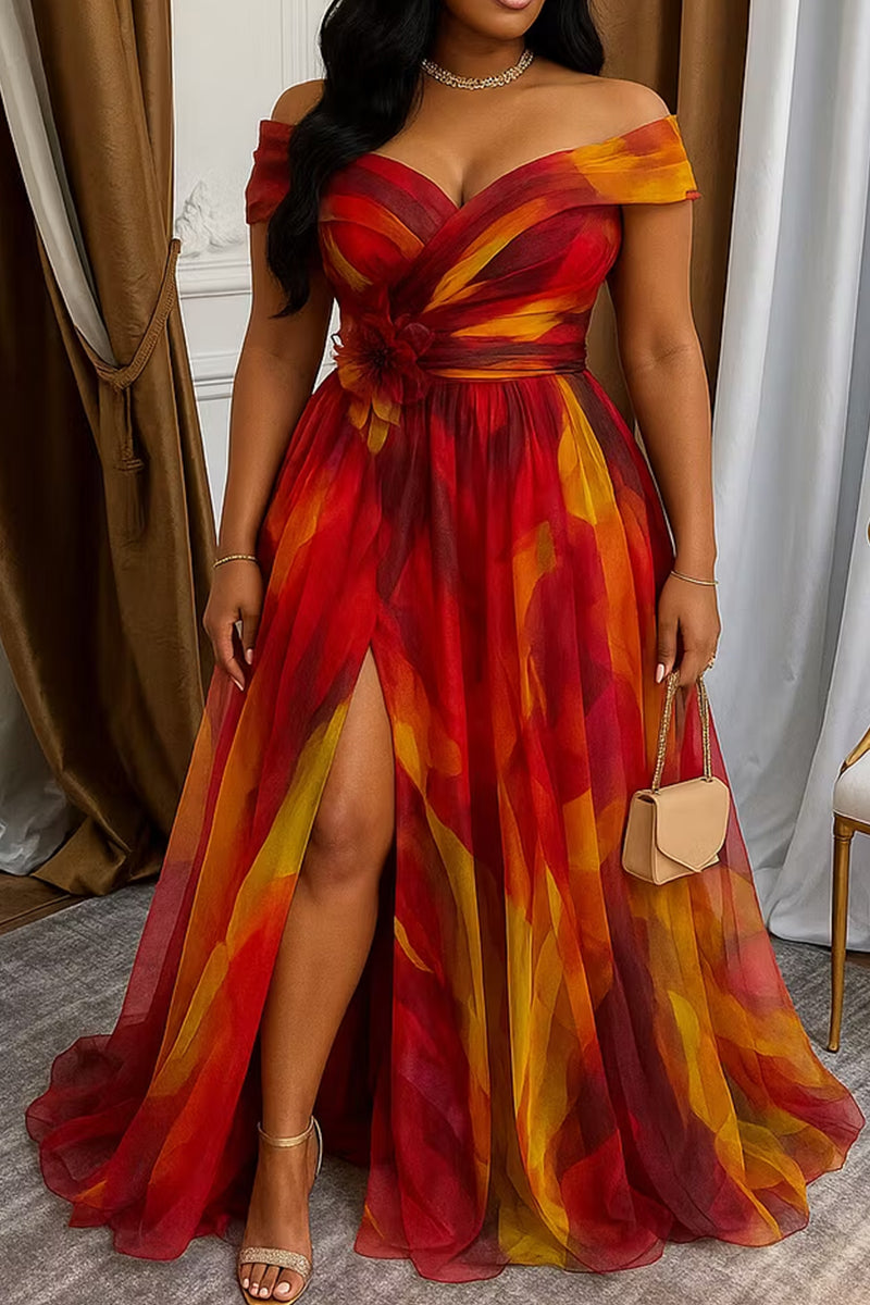 Women's Colorful Off Shoulder Long Party Dress