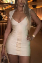 Women V-neck Waist Cinched Elegant Temperament Hip Hugging Dress