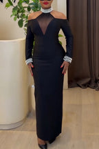 Women Neck Hanging Nail Bead Off Shoulder Elegant Temperament Dress