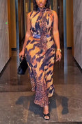 Women Round Neck Printed Top+ Half Skirt Elegant Casual Set