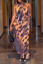 Women Round Neck Printed Top+ Half Skirt Elegant Casual Set