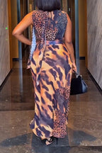 Women Round Neck Printed Top+ Half Skirt Elegant Casual Set