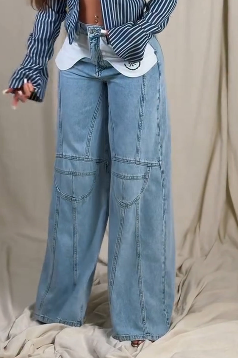 Women Vertical Sexy Top or Spliced Wide Leg Jeans