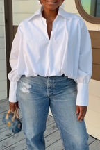 Women Collar Solid Color Shirt or Washed Scratch Jeans