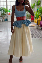 Women Spaghetti Strap Patchwork Denim Top or Solid Color Skirt