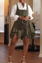 Women's Lace Up Casual Short Dress With Asymmetrical Hem（White Shirts Are Not For Sale）