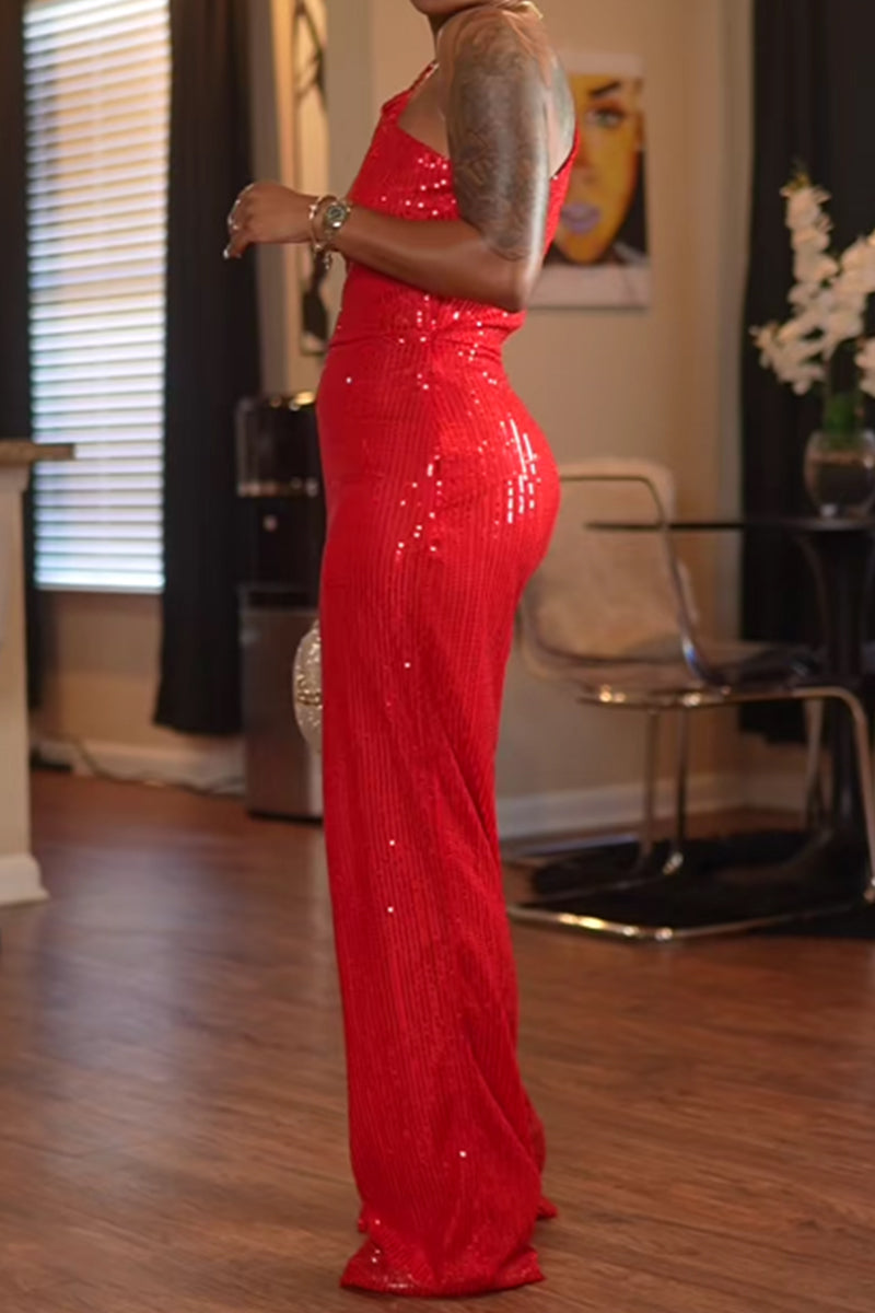 Women's Off Shoulder Sequin Party Jumpsuit