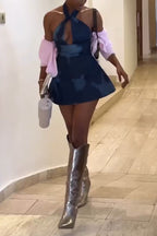 Women Neck Hanging Print Sexy Casual Vacation Casual Style Mini Dresses