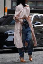 Women Asymmetrical Solid Color Trench Coat or Patchwork Washed Casual Jeans