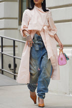 Women Asymmetrical Solid Color Trench Coat or Patchwork Washed Casual Jeans