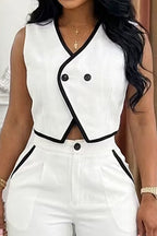 Women's Color Block Cropped Commuter Top Or Wide Leg Pants