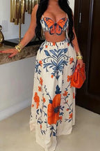 Women's Butterfly Print Vacation Cami Top Or Printed Long Skirt