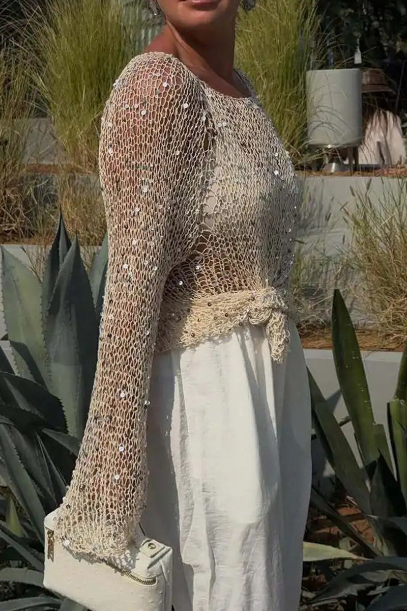 Women's Sequined Openwork Loose Fitting Vacation Top