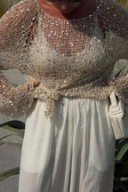 Women's Sequined Openwork Loose Fitting Vacation Top