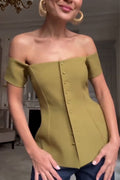 Women One Shoulder Breasted Solid Color Elegant Casual Top