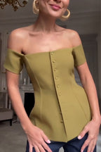 Women One Shoulder Breasted Solid Color Elegant Casual Top