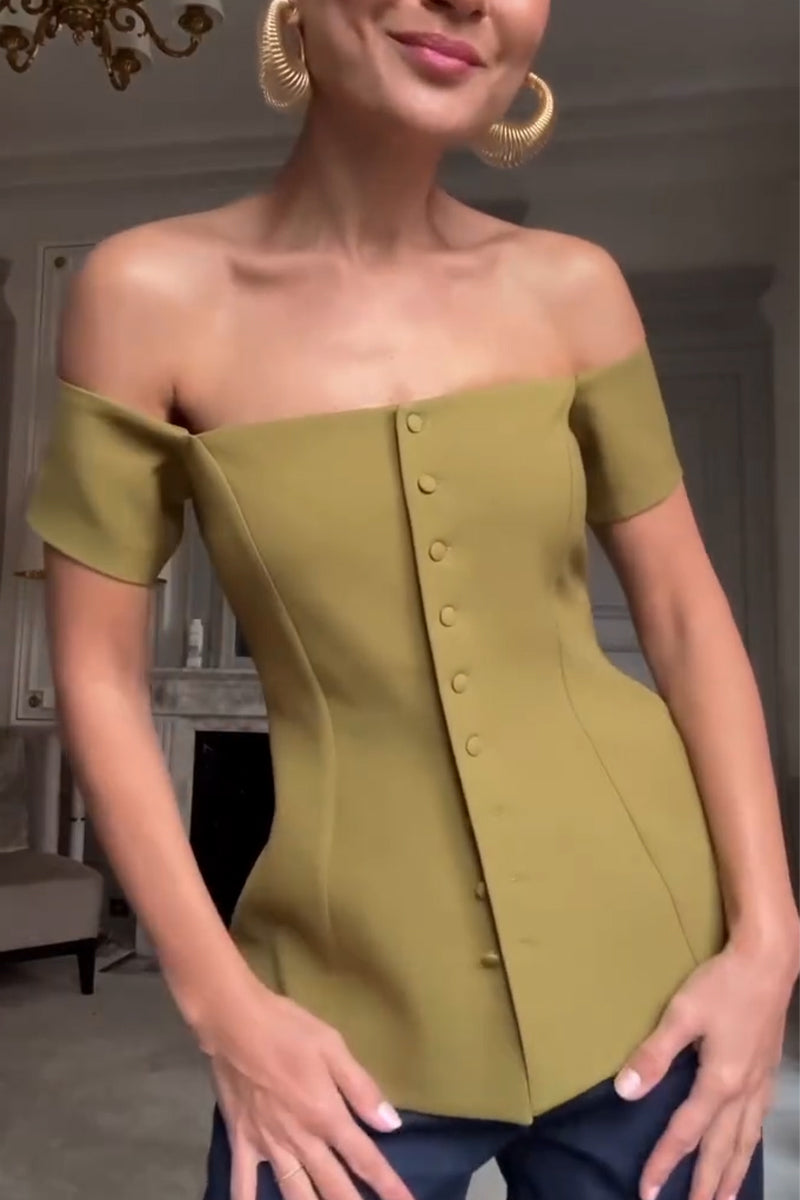 Women One Shoulder Breasted Solid Color Elegant Casual Top
