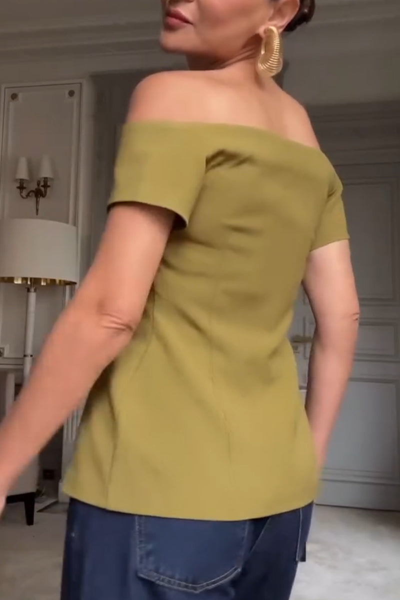 Women One Shoulder Breasted Solid Color Elegant Casual Top