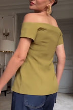 Women One Shoulder Breasted Solid Color Elegant Casual Top