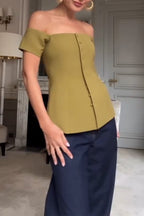 Women One Shoulder Breasted Solid Color Elegant Casual Top