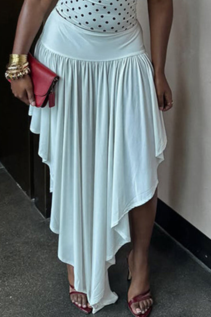 Women's Halter Neck Backless Polka Dot Print Vacation Top Or Irregular Hem Skirt