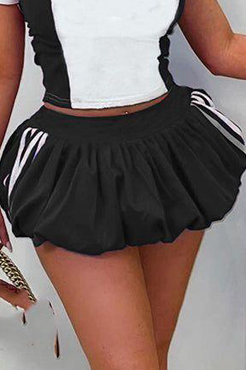 Women's Casual Color Block Collared Top Or Striped Color Block Tulip Mini Skirt
