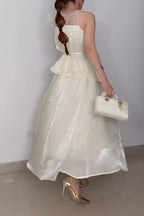 Women Round Neck Rhinestone Splicing Sleeveless Top+ Half Skirt Elegant Casual Set