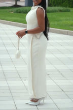 Women Round Neck Sleeveless Patchwork Tassel Top+ Half Skirt Elegant Temperament Set