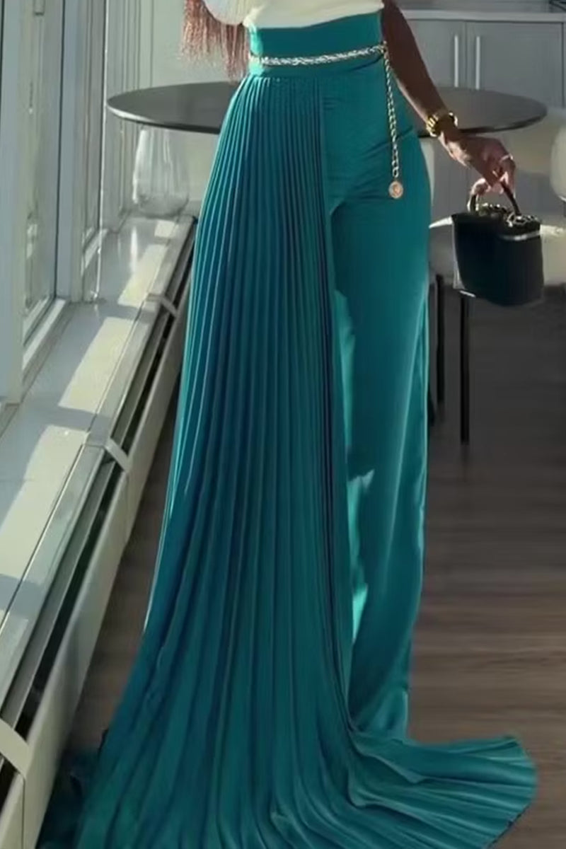 Women's Long Party Trousers With Pleated Train Detail