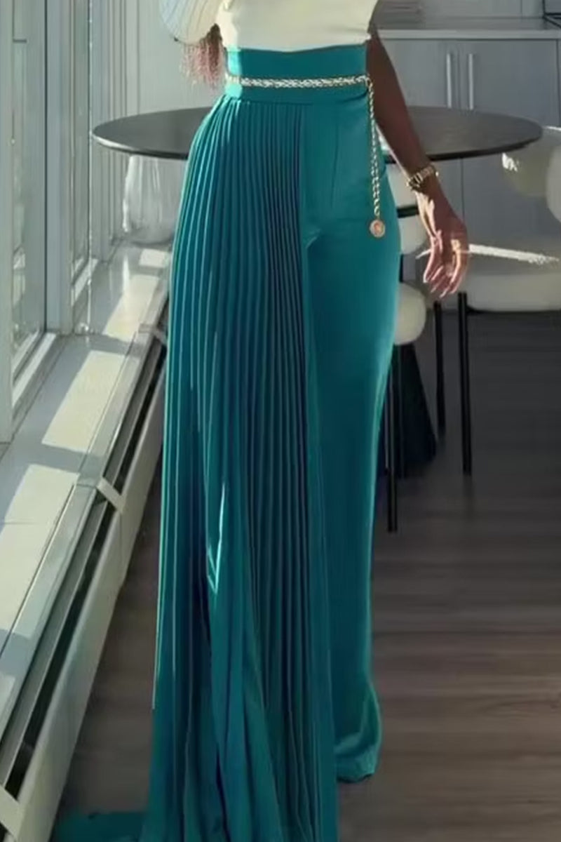 Women's Long Party Trousers With Pleated Train Detail