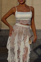 Women's Elegant Lace Panel Cami Flounce Skirt Set