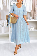 Women's Casual Crewneck Lace Cutout Maxi Dress