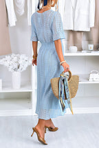 Women's Casual Crewneck Lace Cutout Maxi Dress