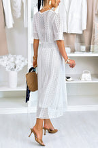 Women's Casual Crewneck Lace Cutout Maxi Dress