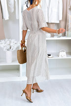 Women's Casual Crewneck Lace Cutout Maxi Dress
