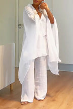 Women Collar Irregular Long Top+ Pants Casual Suit